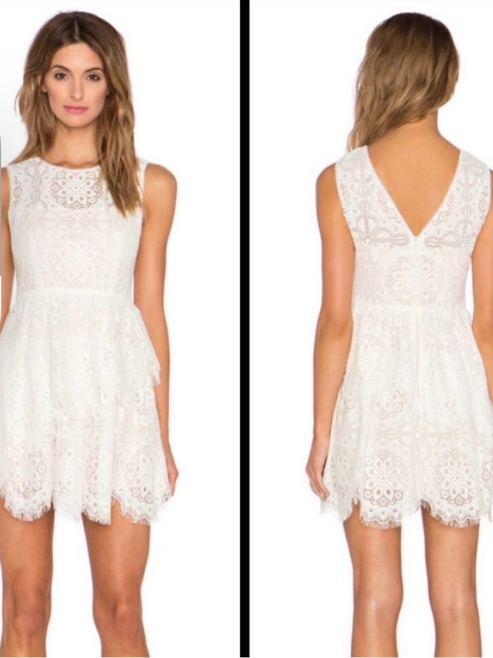 BCBGMaxAzria Charlee White Lace Sleeveless V-Back Mini Dress